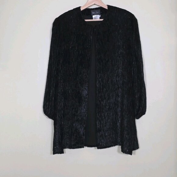 VTG Diane Freis Burnout Velvet Cardigan 1X Black Metallic Lined LS Lagenlook - Picture 1 of 16